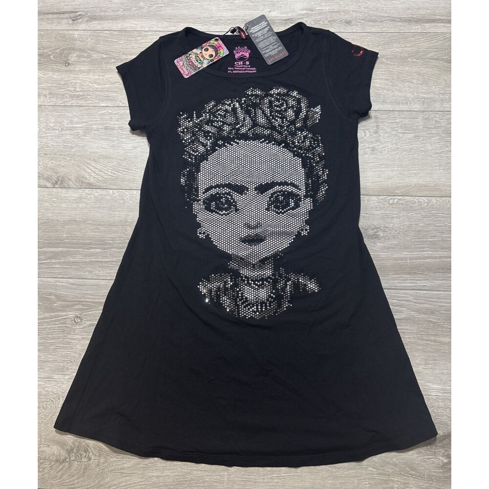 Ay Guey! Frida Kahlo NWT CH-S Small Women Rhinestone Mexico Art Cap Sleeve Top